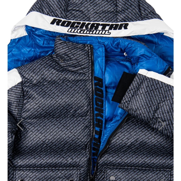 NEW!!! Mens stylish puffer jacket by RockStar Original; sz 2XL; Blk/ Wht/Blue - Picture 4 of 9